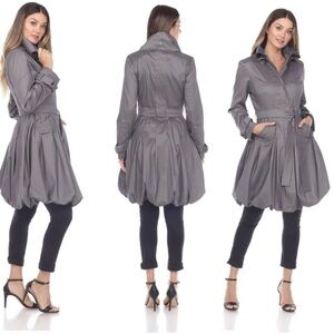 SAMUEL Dong Gray Belted Full Zip Water Resistant Bubble Trench Coat Sz L